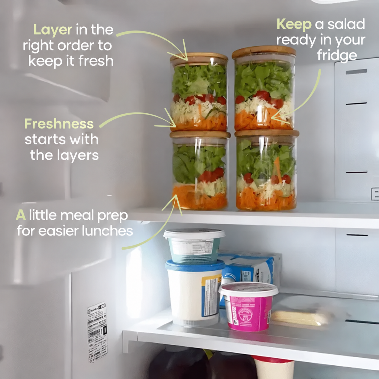 Salad jars in the fridge with English meal-prep tips
